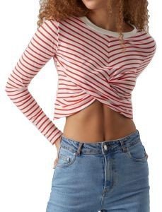 ΜΠΛΟΥΖΑ ΜΑΚΡΥΜΑΝΙΚΗ VERO MODA VMLEXIE APRIL STRIPES 10279795 ΛΕΥΚΟ/KOKKINO