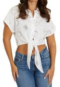 ΠΟΥΚΑΜΙΣΟ GUESS BRIGITTE SATIN EMBRO W4GH34WG822 ΛΕΥΚΟ