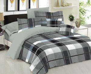ΣΕΤ ΣΕΝΤΟΝΙΑ ΥΠΕΡΔΙΠΛΑ LE BLANC PREMIUM COTTON 100% SQUARES GREY 240X270CM