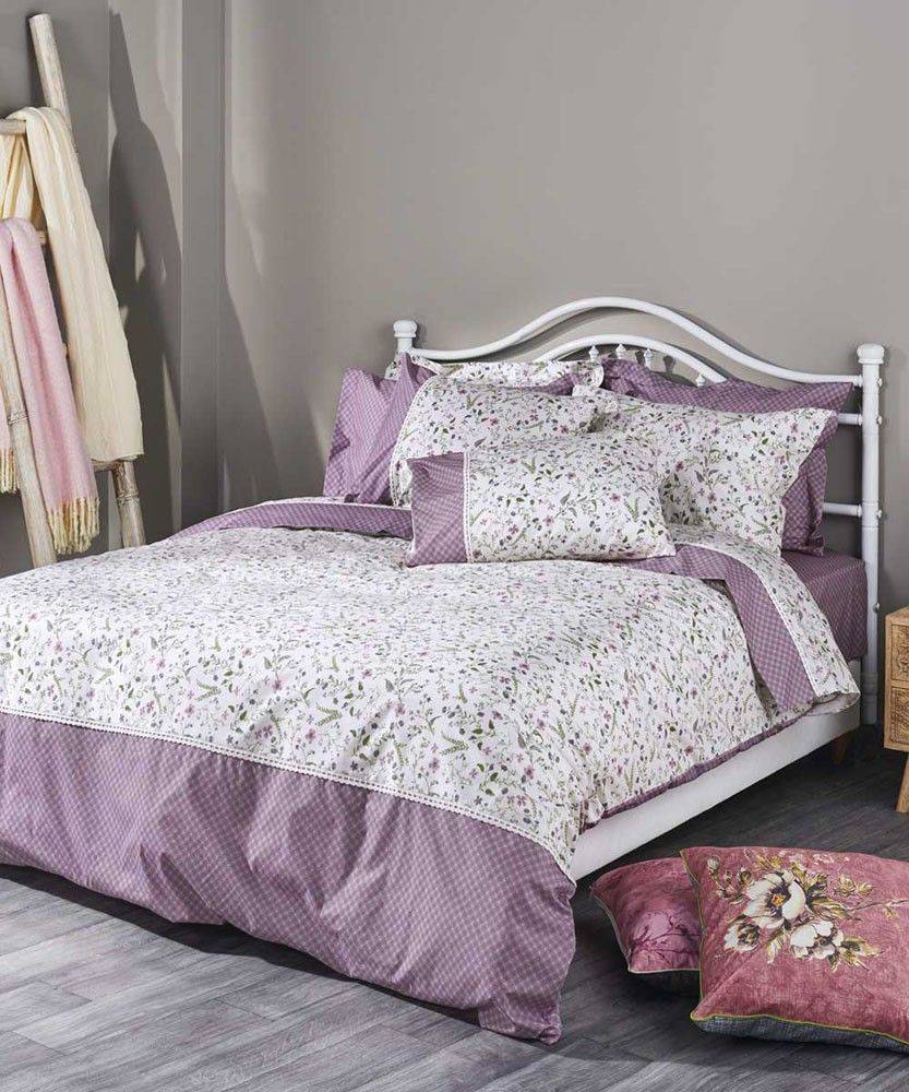KENTIA ΠΑΠΛΩΜΑ ΥΠΕΡΔΙΠΛO KENTIA LOFT ADALIA 35 ΛΕΥΚΟ ΜΩΒ FLORAL ΒΑΜΒΑΚΙ 220Χ240CM