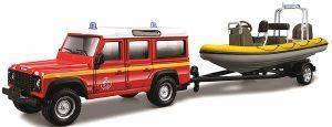 ���������� �� ����� BBURAGO EMERGENCY FORCE LAND ROVER DEFENDER 110 & YELLOW BOAT 1:50  [18/32029]
