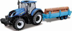    BBURAGO NEW HOLLAND FARM TRACTOR WITH LOG TRAILER 1:32