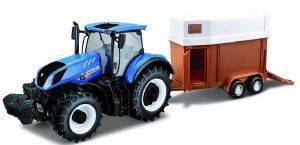 BBURAGO ΤΡΑΚΤΕΡ ΜΕ ΡΥΜΟΥΛΚΟΥΜΕΝΟ ΓΙΑ ΑΛΟΓΟ BBURAGO NEW HOLLAND FARM TRACTOR WITH HORSE TRAILER 1:32