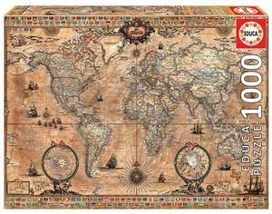 ANTIQUE WORLD MAP EDUCA 1000 