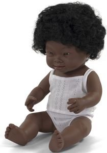 ΚΟΥΚΛΑ MINILAND AFRICAN GIRL DOWN SYNDROME 38CM ΜΕ ΕΣΩΡΟΥΧΑ