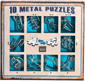SET OF 10 METAL PUZZLES BLUE EUREKA