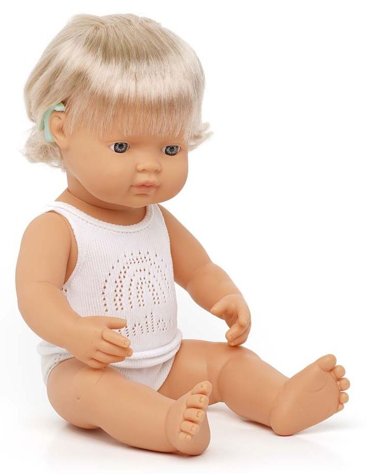MINILAND DOLLS ΚΟΥΚΛΑ MINILAND CAUCASIAN GIRL HEARING AID 38 CM ΜΕ ΕΣΩΡΟΥΧΑ
