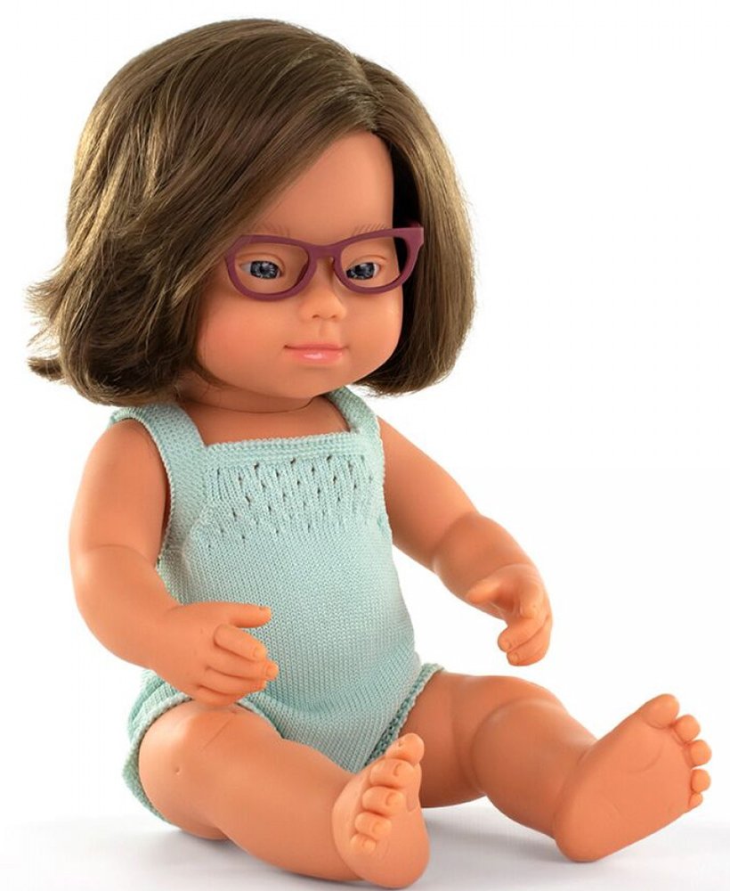 MINILAND DOLLS ΚΑΥΚΑΣΙΑ ΚΟΥΚΛΑ MINILAND ΚΟΡΙΤΣΙ ΜΕ ΣΥΝΔΡΟΜΟ DOWN ΚΑΙ ΓΥΑΛΙΑ 38 CM