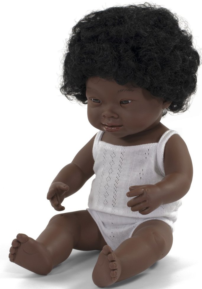 MINILAND DOLLS ΚΟΥΚΛΑ MINILAND AFRICAN GIRL DOWN SYNDROME 38CM ΜΕ ΕΣΩΡΟΥΧΑ
