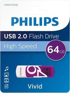 PHILIPS VIVID EDITION 64GB USB 2.0 FLASH DRIVE MAGIC PURPLE FM64FD05B/00 PHILIPS VIVID EDITION 64GB USB 2.0 FLASH DRIVE MAGIC PURPLE FM64FD05B/00