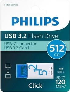 PHILIPS CLICK SERIES 512GB USB 3.2 TYPE-C FLASH DRIVE OTG OCEAN BLUE FM51FD175B/00