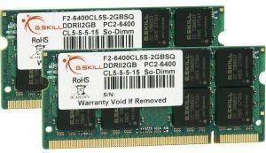 G.SKILL F2-6400CL5D-4GBSQ 4GB (2X2GB) SO-DIMM DDR2 PC2-6400 800MHZ DUAL CHANNEL KIT