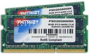 PATRIOT PSD28G800SK 8GB (2X4GB) SO-DIMM SIGNATURE DDR2 PC2-6400 800MHZ DUAL CHANNEL KIT PATRIOT PSD28G800SK 8GB (2X4GB) SO-DIMM SIGNATURE DDR2 PC2-6400 800MHZ DUAL CHANNEL KIT