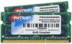 PATRIOT PSD28G800SK 8GB (2X4GB) SO-DIMM SIGNATURE DDR2 PC2-6400 800MHZ DUAL CHANNEL KIT