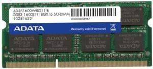 ADATA AD3S1600C8G11-B 8GB (2X4GB) SO-DIMM DDR3 1600MHZ DUAL CHANNEL KIT ADATA AD3S1600C8G11-B 8GB (2X4GB) SO-DIMM DDR3 1600MHZ DUAL CHANNEL KIT