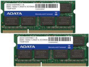 ADATA AD3S1600W8G11-2 16GB (2X8GB) SO-DIMM DDR3 1600MHZ DUAL CHANNEL KIT