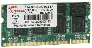 G.SKILL F1-2700CL3S-1GBSA 1GB SO-DIMM DDR PC-2700 333MHZ G.SKILL F1-2700CL3S-1GBSA 1GB SO-DIMM DDR PC-2700 333MHZ