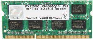 G.SKILL F3-12800CL9S-4GBSQ 4GB SO-DIMM DDR3 PC3-12800 1600MHZ