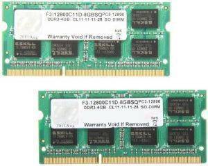 G.SKILL F3-12800CL11D-8GBSQ 8GB (2X4GB) SO-DIMM DDR3 PC3-12800 1600MHZ DUAL CHANNEL KIT
