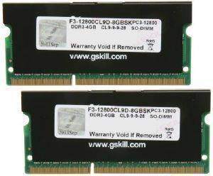 G.SKILL F3-12800CL9D-8GBSK 8GB (2X4GB) SO-DIMM DDR3 PC3-12800 1600MHZ DUAL CHANNEL KIT G.SKILL F3-12800CL9D-8GBSK 8GB (2X4GB) SO-DIMM DDR3 PC3-12800 1600MHZ DUAL CHANNEL KIT