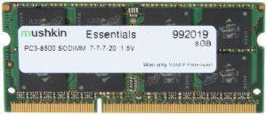 MUSHKIN 992019 8GB SO-DIMM DDR3 PC3-8500 1066MHZ ESSENTIALS SERIES MUSHKIN 992019 8GB SO-DIMM DDR3 PC3-8500 1066MHZ ESSENTIALS SERIES