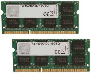 G.SKILL F3-1600C10D-16GSQ 16GB (2X8GB) SO-DIMM DDR3 PC3-12800 1600MHZ DUAL CHANNEL KIT G.SKILL F3-1600C10D-16GSQ 16GB (2X8GB) SO-DIMM DDR3 PC3-12800 1600MHZ DUAL CHANNEL KIT