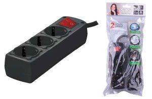 SAS 100-11-116 COLOURLINE 3-SOCKET POWER STRIP WITH CABLE BLACK