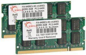 G.SKILL FA-6400CL5D-4GBSQ 4GB (2X2GB) SO-DIMM DDR2 PC2-6400 800MHZ DUAL CHANNEL KIT FOR MAC