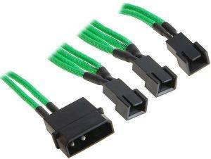 BITFENIX MOLEX TO 3X 3-PIN 5V ADAPTER 20CM - SLEEVED GREEN/BLACK