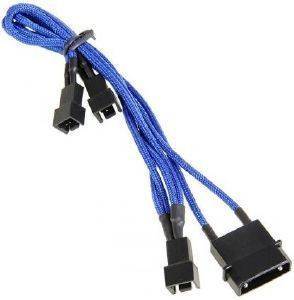 BITFENIX MOLEX TO 3X 3-PIN 7V ADAPTER 20CM - SLEEVED BLUE/BLACK