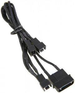 BITFENIX MOLEX TO 3X 3-PIN 7V ADAPTER 20CM - SLEEVED BLACK/BLACK