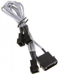 BITFENIX MOLEX TO 3X 3-PIN 7V ADAPTER 20CM - SLEEVED SILVER/BLACK