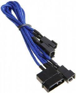 BITFENIX MOLEX TO 3X 3-PIN ADAPTER 20CM - SLEEVED BLUE/BLACK