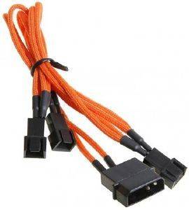 BITFENIX MOLEX TO 3X 3-PIN ADAPTER 20CM - SLEEVED ORANGE/BLACK