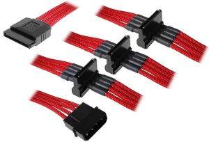 BITFENIX MOLEX TO 4X SATA ADAPTER 20CM - SLEEVED RED/BLACK