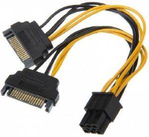 AKASA AK-CBPW13-15 2X15-PIN SATA POWER TO 1X6-PIN PCIE ADAPTER CABLE 15CM AKASA AK-CBPW13-15 2X15-PIN SATA POWER TO 1X6-PIN PCIE ADAPTER CABLE 15CM