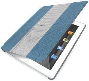 PURO BOOKLET COVER IPAD 2/NEW IPAD \'\'GOLF\'\' LIGHT BLUE/BEIGE SILVER LOGO