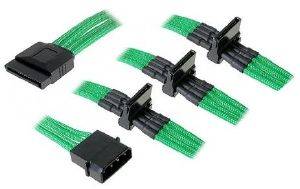 BITFENIX MOLEX TO 4X SATA ADAPTER 20CM - SLEEVED GREEN/BLACK