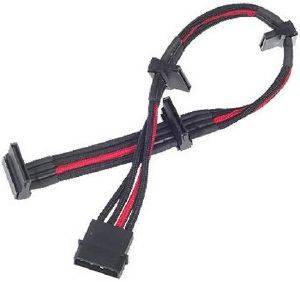 SILVERSTONE PP07-BTSBR 4-PIN MOLEX TO 4XSATA CABLE 300MM BLACK/RED