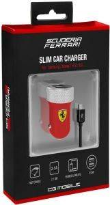 FERRARI SLIM CAR CHARGER DUAL 2100MAH MICRO USB RED