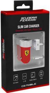 FERRARI SLIM CAR CHARGER DUAL USB 2100MAH FOR APPLE RED