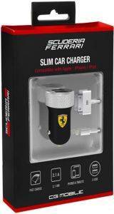 FERRARI SLIM CAR CHARGER DUAL USB 2100MAH FOR APPLE BLACK