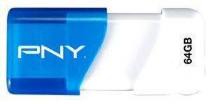 PNY P-FD64GCOMB-GE COMPACT ATTACHE 64GB USB2.0 FLASH DRIVE WHITE/BLUE
