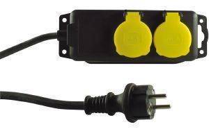 REV 2-WAY MULTIPLE SOCKET OUTLET IP44 1.4M BLACK/GREEN