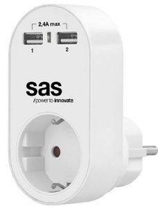 SAS 100-15-130 POWER ADAPTER WITH 1X SCHUKO AND 2X USB WHITE