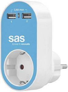 SAS 100-15-127 POWER ADAPTER WITH 1X SCHUKO AND 2X USB BLUE