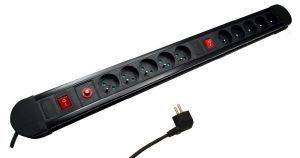 MACLEAN MCE10 10-SOCKET POWER STRIP WITH 2 SWITCHES 1.5M BLACK  