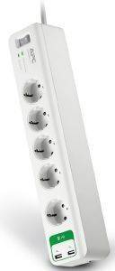 APC PM5U-GR ESSENTIAL SURGEARREST 5 OUTLETS WITH 5V 2.4A 2 PORT USB CHARGER 230V WHITE  