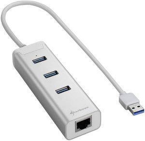 SHARKOON 3-PORT USB 3.0 ALUMINIUM HUB + RJ45 ETHERNET ADAPTER SILVER