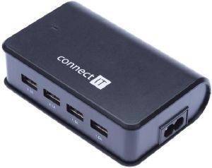 CONNECT IT QUADRO 4-PORT USB CHARGING STATION 2.1A/1A BLACK